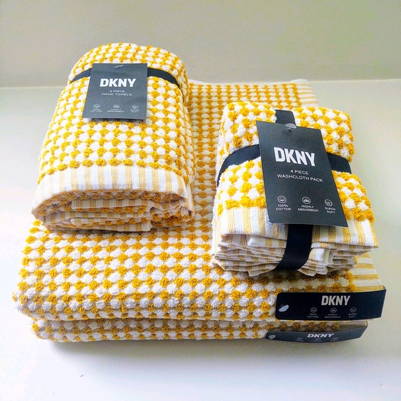 🎁DKNY Bath Towel Set - Gold and White - 8 Pieces - Picture 1 of 7